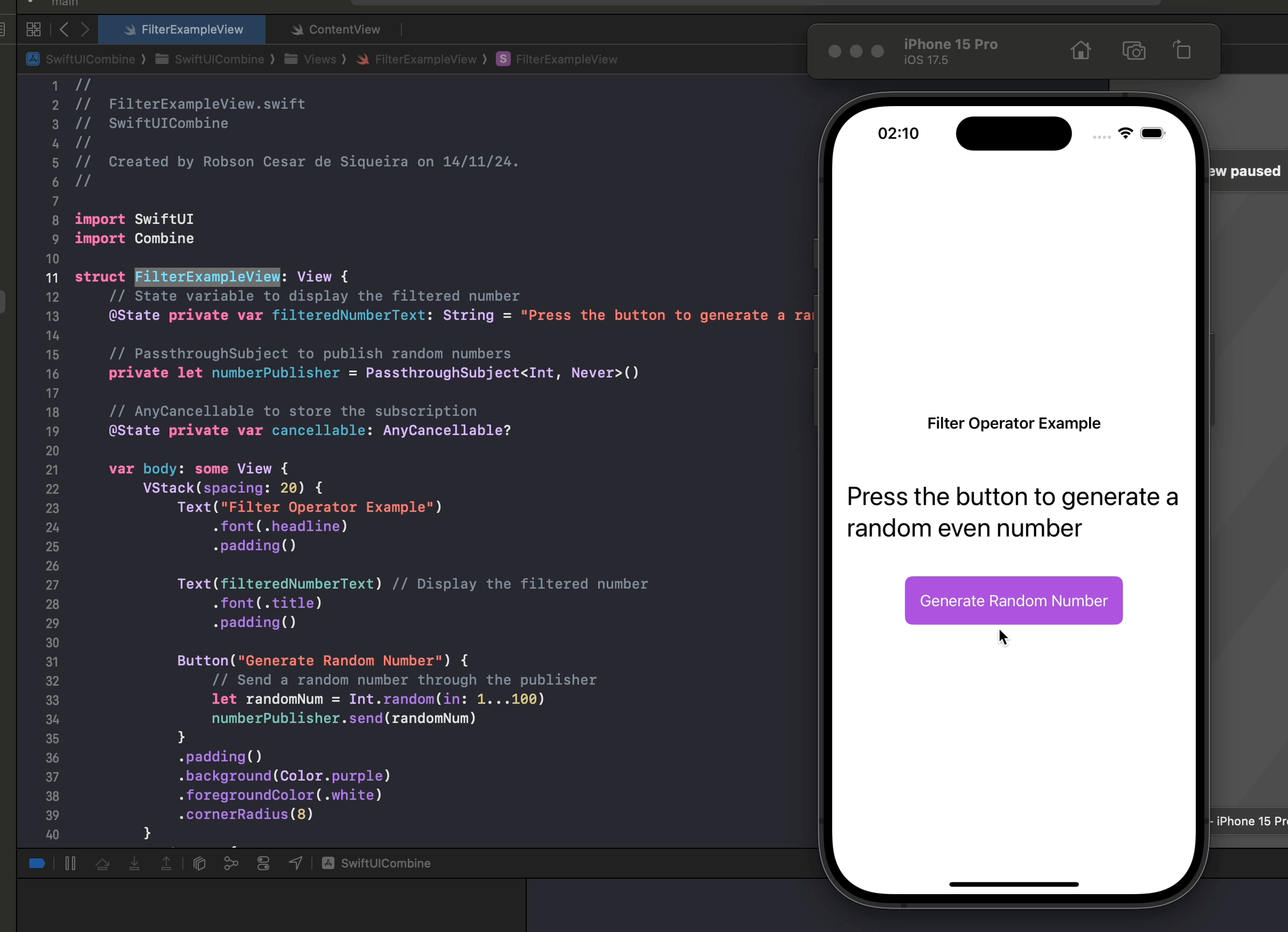 Using the filter Operator in Combine with SwiftUI