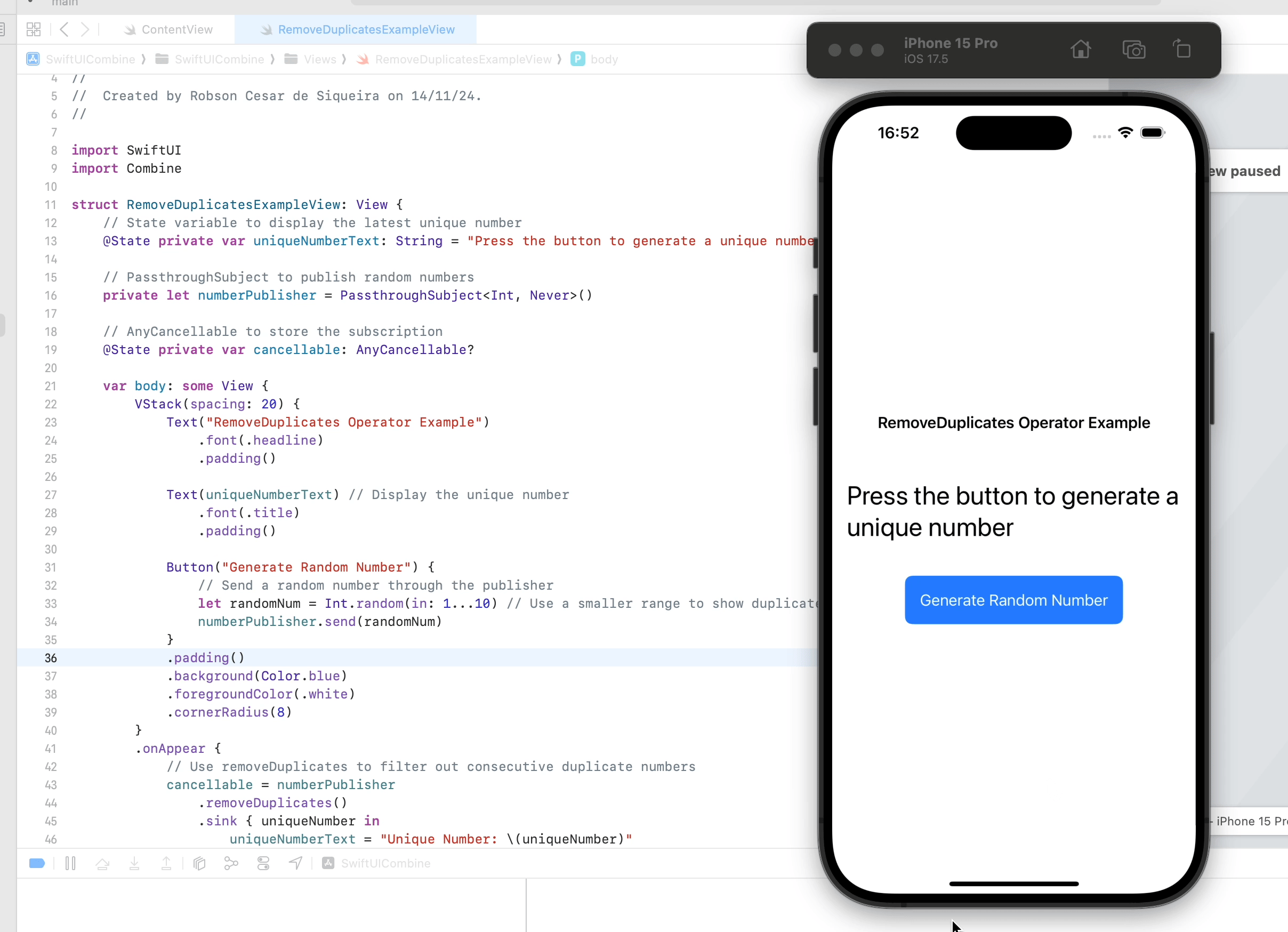 Using the removeDuplicates Operator in Combine with SwiftUI